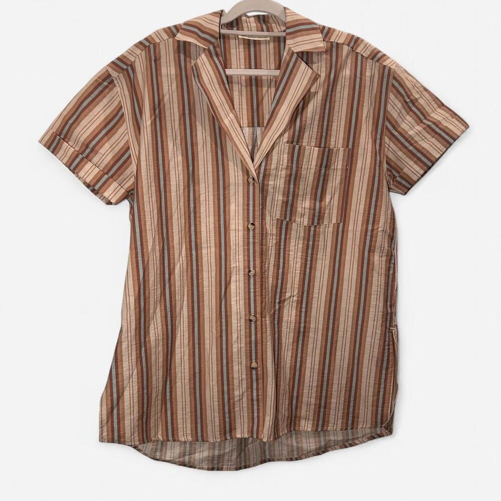 Free People oversized Boyfriend Shirt Pink/Blue Stripes | Soft Indie Core small - Picture 3 of 7